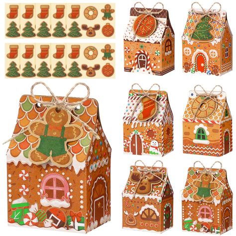 PRICES MAY VARY. Christmas DIY Box Kit: our gingerbread gift boxes contain 60 unassembled gingerbread house gift boxes in 6 styles, 10 pcs for each, 10 kraft paper cards, each card has tags with 6 Christmas elements that can be taken out and served individually, and 60 pieces of hemp rope to secure the tags to Christmas party treat boxes; You can DIY assembly according to your preference, rich quantity can meet your packaging needs Suitable for Packaging: the assembled size of these gingerbread Gingerbread House Gift Bag, Gingerbread Gift Basket, Gingerbread Gift Tags, Xmas Windows, Christmas Cookie Boxes, Christmas Party Treats, Gingerbread House Patterns, Amazon Christmas Gifts, Gingerbread Ideas