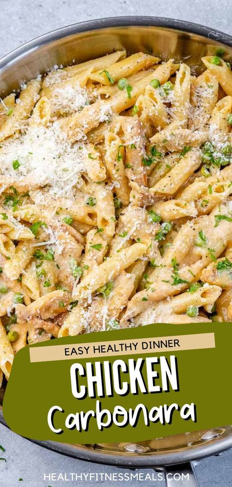 Paleo Chicken Pasta Recipes, Pasta Chicken Recipes Healthy, Carbonara Pasta Healthy, Non Dairy Chicken Pasta Recipes, Dairy Free Creamy Chicken Pasta, Healthy Chicken Carbonara Recipe, Low Carb Chicken Pasta, Chicken Pasta Recipes Low Calories, Chicken Pasta Recipes Lactose Free