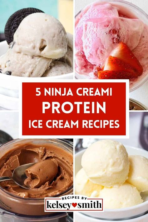 Satisfy your sweet tooth with these delicious Ninja Creami protein ice cream recipes that satisfy cravings and pack a protein punch. Craving ice cream but want a healthy treat? Look no further than the Creami. It's a super cool kitchen appliance that lets you create full-fat ice cream, lite ice cream, sorbet, and more. Low carb, high protein, keto, cottage cheese, and more. Use your favorite protein shake (like Fairlife protein shake or Premier protein) or protein powder. Protein Ice Cream Ninja Creami Deluxe, Ninja Creami Fairlife Protein Ice Cream Recipe, Ninja Creami Cottage Cheese Ice Cream Recipes, Ninja Protein Ice Cream Recipes, Low Fat Ice Cream Recipe, Creami Protein Ice Cream, Keto Cottage Cheese, Ice Cream Maker Recipes Healthy, Low Fat Ice Cream