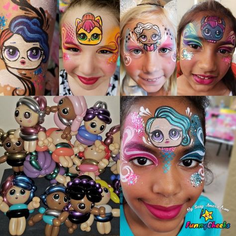 LOL Surprise Face painting and balloon twisting Lol Face Painting, Lol Doll Face Painting, Doll Face Painting, Easter Face Paint, Girl Face Painting, Surprise Face, Doll Face Paint, Face Painting Tutorials, Face Paint Kit