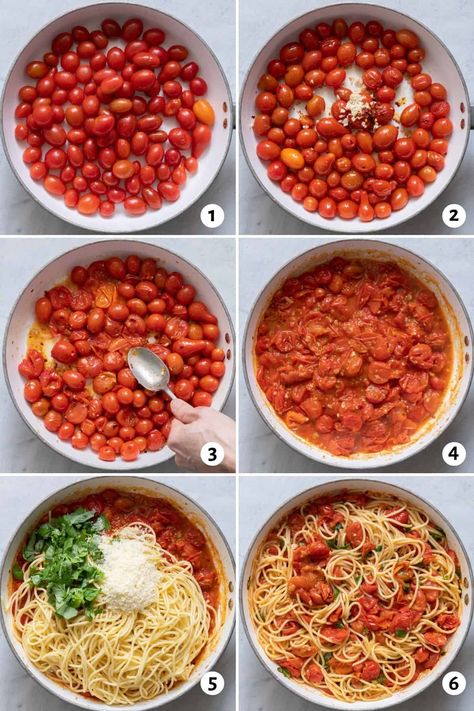 Pasta with Cherry Tomatoes - FeelGoodFoodie Simple Fresh Pasta Recipes, Cherry Tomato Parmesan Pasta, Pasta With Simple Cherry Tomato Sauce, Simple Pasta With Tomatoes, Pasta With Dried Cherry Tomatoes, How To Cook Cherry Tomatoes For Pasta, Bursted Cherry Tomato Pasta, Stuff To Make With Tomatoes, Pasta Recipe With Tomatoes