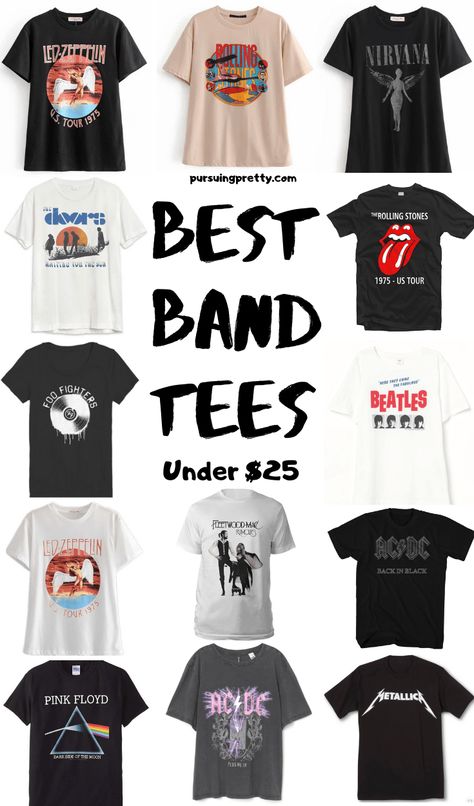 Best Band Tees Under $25 | Pursuing Pretty Rock And Roll T Shirt, Band T Shirt Outfit, Band Tshirt Outfit, Band Shirt Outfits, Band Tee Outfits, Canadian Lifestyle, Vintage Rock Tees, Led Zeppelin T Shirt, Neo Grunge