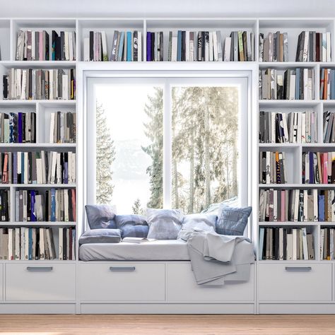 2021 Home Decor Trends, Small Home Library, Cozy Home Library, Home Library Rooms, Window Seat Design, Latest Interior Design Trends, Small Home Offices, Home Library Design, Interior Design Per La Casa