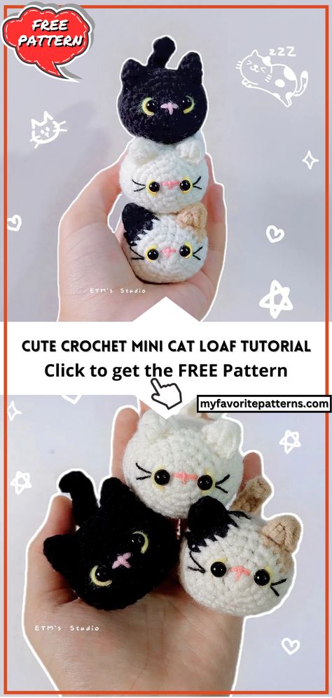 Cute Crochet Mini Cat Loaf Tutorial Cute Simple Amigurumi, Crochet Mini Cat Loaf, Crochet Cat Keychain Tutorial, Crochet Patterns Cat Toys, Crochet Cats And Kittens Free Pattern, Mini Cat Amigurumi Free Pattern, Mini Crochet Cat Free Pattern, Cute Crochet Cat Free Pattern, Loaf Cat Amigurumi