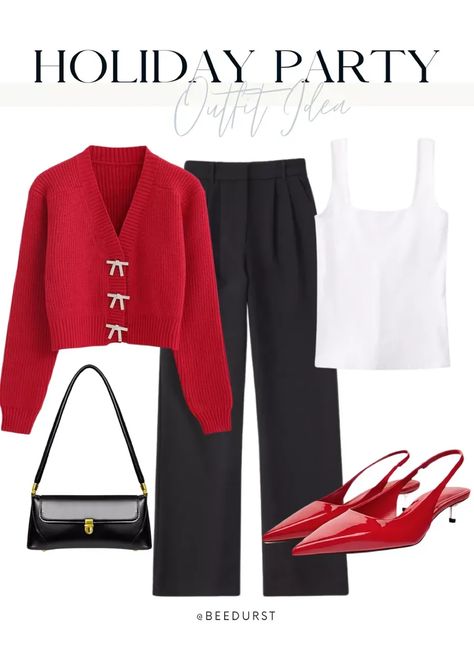 Shop the full look through the link below! Semi Formal Outfits For Women Christmas Party, Christmas Party Outfits Red, Semi Formal Christmas Party, Semi Formal Christmas Party Outfit, Formal Christmas Party Outfit, Holiday Work Party Outfit, Work Party Outfit, Work Christmas Party Outfit, Sloane Tailored Pant