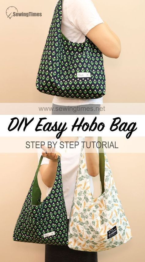 Easy Hobo Bag Tutorial 💖 DIY 2 Size Shoulder Bag Pattern Drawing Patchwork, Hobo Bag Sewing Pattern Free, Over Shoulder Bag Pattern, How To Make A Hobo Bag, Tote Bags Sewing Pattern, Easy Sewing Bag Patterns, Homemade Bags And Totes, Sewing Simple Bag, Slouchy Hobo Bag Free Pattern