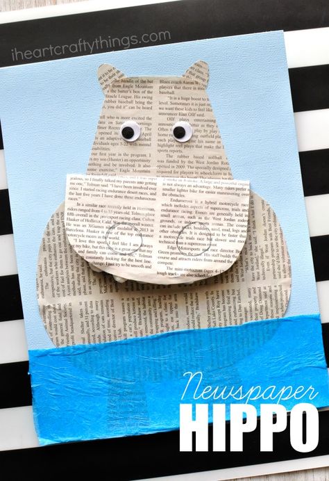 How to make a newspaper hippopotamus craft kids will love. Fun hippo craft for kids and animal craft using recyclable materials. Hippopotamus Craft, Hippo Craft, Kuda Nil, Hippo Crafts, Polar Bear Craft, Recycling For Kids, Recycled Crafts Kids, Paper Plate Crafts For Kids, Animal Craft