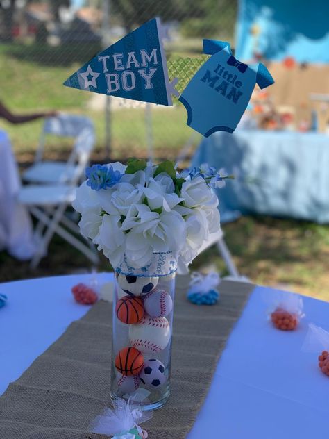 All Star Centerpieces Sport Theme, Sports Themed Baby Shower Ideas For Boys, Sport Theme Baby Shower Ideas, Baby Shower Sports Theme Boy, Sport Baby Shower Theme, All Star Baby Shower Ideas Boys, Basketball Baby Shower Theme, Sports Theme Baby Shower Ideas, Sports Baby Shower Theme For Boys