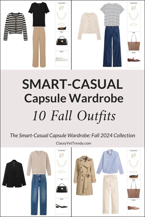 10 Smart-Casual Fall 2024 Outfits: Modern and Minimalist For Work & Everyday - Smart Casual Autumn Outfit Women, Smart Casual Work Outfit Women 2024, Smart Casual Work Outfit Autumn, Casual Smart Outfit Women, Smart Casual Capsule Wardrobe, Smart Casual Capsule, Capsule Wardrobe French Style, Autumnal Outfits, Smart Casual Work Outfit Women