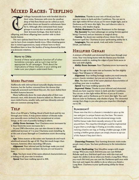 Tiefling Variant, Tiefling Subraces, Tiefling Ranger, Dnd Notes, Dm Resources, 5e Races, Homebrew Classes, Dnd Tiefling, Dnd Dm