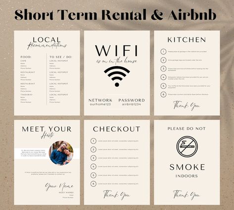 Airbnb Binder Template, Airbnb Book Template Free, Air Bnb Check Out Instructions, Airbnb Check In Instructions, Airbnb List Of Items, Airbnb Check Out Instructions, Small Airbnb Decor, Air Bnb Design Ideas, Air Bnb Signs