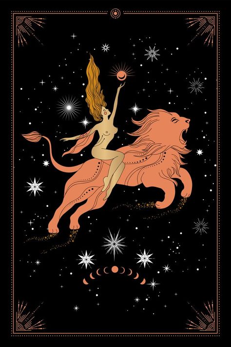 Leo Horoscope Art, Leo Zodiac Illustration, Leo Zodiac Aesthetic Art, Leo Astrology Art, Zodiac Art Leo, Leo Tarot Card, Leo Illustration, Leo Zodiac Compatibility, Leo Poster