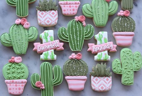 Pretty 1st birthday cactus cookies Reconnecting With Old Friends, Cactus Cookies, Cactus Cake, Making Cookies, Aesthetic Color, Sugar Cookie Designs, Random Aesthetic, Creative Cookies, Cookie Inspiration