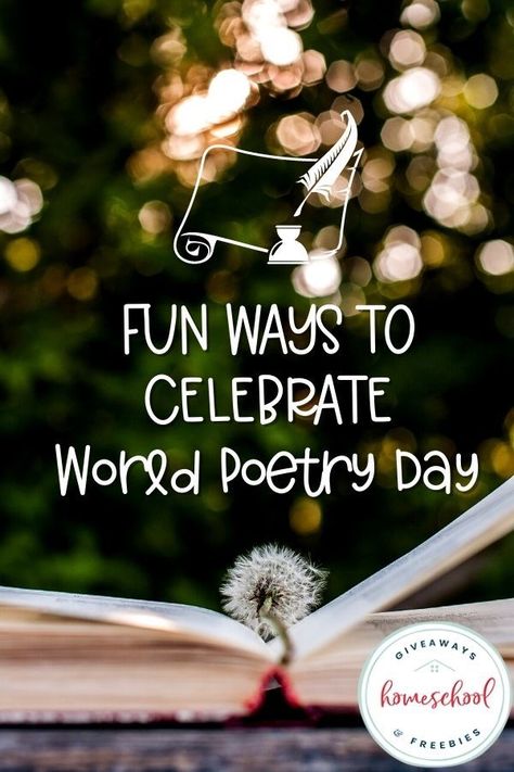 Help your kids appreciate poetry, a unique and vibrant part of Literature, with these fun ways to celebrate World Poetry Day on March 21st or throughout your homeschool year. Poetry Day Ideas, Poetry Reading Event, Poetry Party Ideas, Poetry Party, Fun Poetry Activities, Poetry Night, Poetry Books For Kids, World Poetry Day, Homeschool Fun