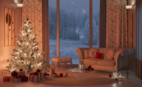 Визуализация новогодняя комната on Behance Gacha Christmas Background, Gacha Backgrounds, Anime Places, Backyard Water Feature, Christmas Place, Idea For Christmas, Cozy Evening, Architecture 3d, Living Room Background