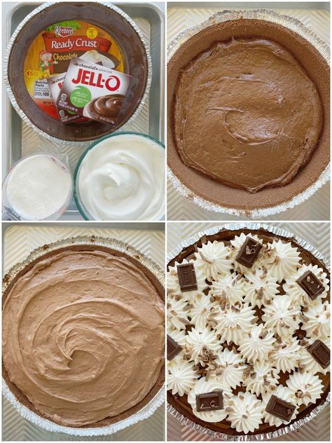 How to make chocolate cream pie with step-by-step picture instructions. No Bake Chocolate Cream Pie, Choc Pie, Easy Chocolate Pie Recipe, Easy Chocolate Pie, No Bake Pie, Chocolate Cream Pie Recipe, Chocolate Cookie Crust, Cool Whip Desserts, Yummy Pie Recipes