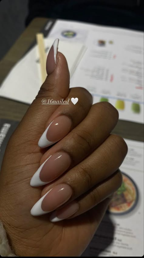 Minimalist Nails Medium Length, Feminine French Nails, Clear Pink Matte Nails, Almond Fresh Tip Nails, French Almond Shape Nails, Almond French Tip Black Woman, Almond Nails French Manicure, Nude Nails Black Women Almond, Basic Baddie Nails Almond