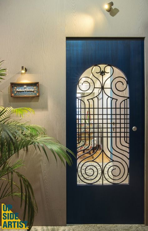 Coming Together Of Contemporary Designs Overlaid With Hints And Hues Of A Traditional Indian Home | Upside Artist Design Studio - The Architects Diary Safty Door Design Front Entry, Bake Bihari, Corner Inspiration, Traditional Indian Home, Door Accents, Interior Design Indian, Entry Door Designs, House Main Door, Flush Door