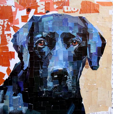 Dog Art Collage, Mosaic Collage Art, Dog Collage Art, Blue Labrador, Collage Animals, Portrait Quilts, Animal Collage, Collage On Canvas, Collage Portrait