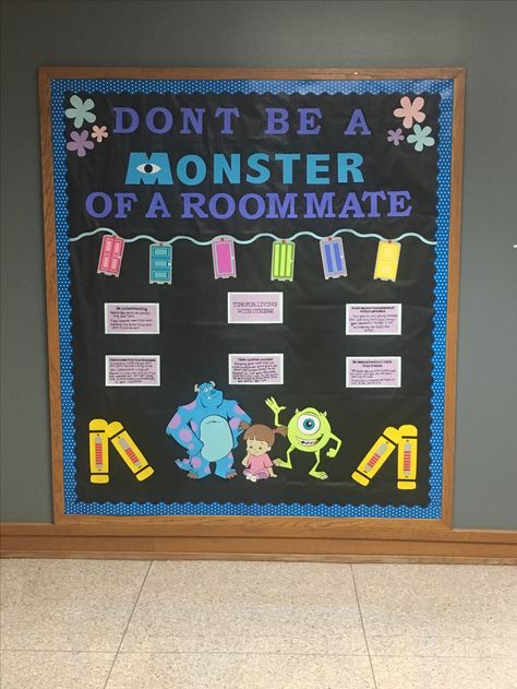 Monsters Inc Ra Bulletin Board, Ra Bulletin Boards Roommate Conflict, Coco Bulletin Board Ideas, Roommate Bulletin Board Ra, Monster Inc Bulletin Board, Monsters University Bulletin Board, Monsters Inc Ra Theme, Monsters University Ra Theme, Monsters Inc Bulletin Board Ideas