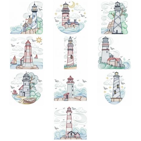 Nautical Embroidery, Lighthouse Crafts, Carpe Koi, Wood Burning Patterns, Embroidery Library, Star Stitch, Iron On Patch, Custom Embroidery, Drawing For Kids