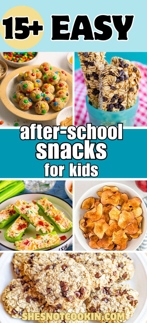 Photo collage of tasty after-school snacks for kids. Fun After School Snacks, Healthy Afterschool Snacks, Easy School Snacks, After School Snacks For Kids, Cooking With Kids Easy, Snacks Kids, School Snacks For Kids, Kreative Snacks, Healthy Afternoon Snacks