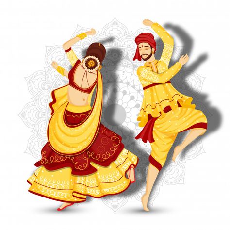 Beautiful couple character dancing garba pose on white mandala floral background. Premium Vector | Premium Vector #Freepik #vector #background #banner #flyer #poster Navratri Instagram Post, Navratri Background, Navratri Image Hd, Navratri Rangoli, Women Vector, Garba Dance, Dance Of India, Navratri Wishes, Composition Painting