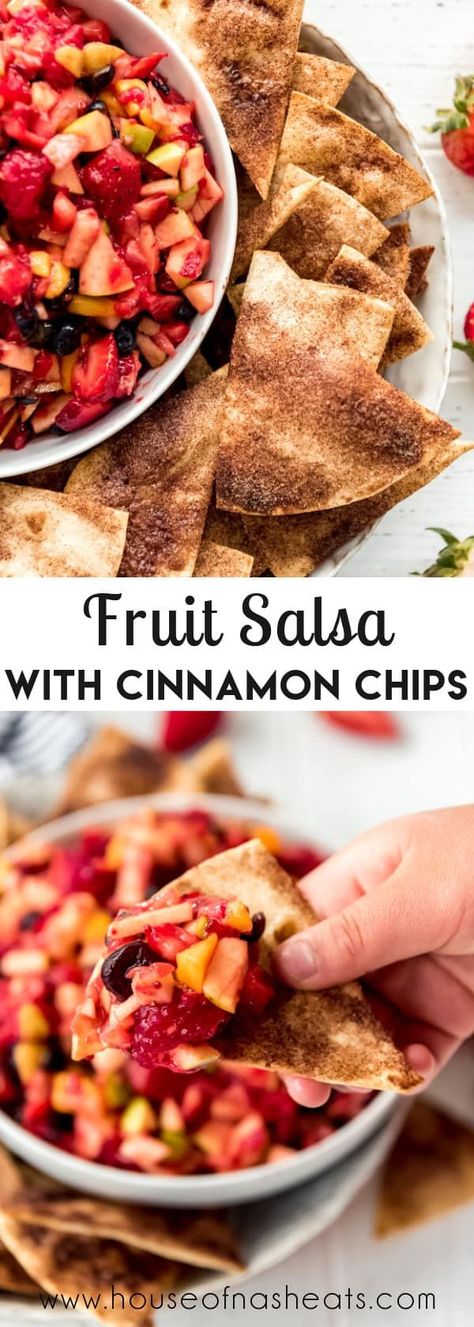 Sweet Fruit Dip, Fruit Salsa With Baked Cinnamon Chips, Easy Fruit Salsa, Appetizer Summer, Fruit Salsa Recipe, Summer Desserts Easy Healthy, Sweet Appetizer, Summer Cookout, Cinnamon Chips