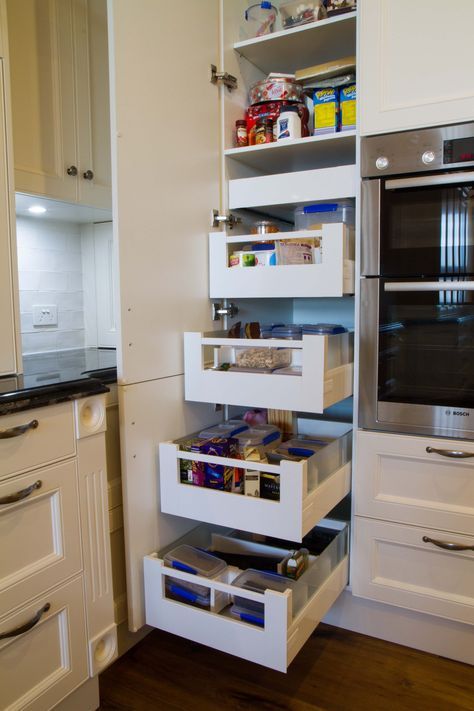 Pantry with drawers for the easiest access you could imagine! <a href="http://www.thekitchendesigncentre.com.au" rel="nofollow" target="_blank">www.thekitchendes...</a> Pantry With Drawers, Adaptive Devices, Kitchen Wardrobe Design, Kitchen Pantry Organization, Kitchen Cabinetry Design, Pantry Drawers, Kitchen Storage Space, Kitchen Cupboard Designs, Kitchen Wardrobe