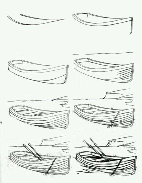 Boat Drawing, Pencil Drawing Tutorials, Boat Art, Boat Painting, 수채화 그림, Lukisan Cat Air, Pencil Art Drawings, Landscape Drawings, Easy Drawing