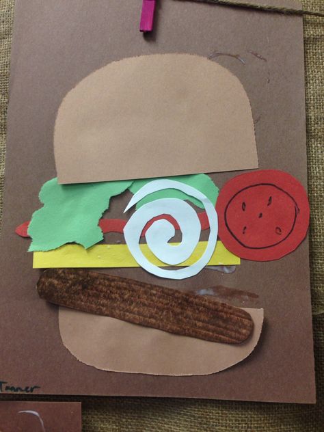 H is for hamburger Hamburger Preschool Craft, Burger Crafts For Kids, Hamburger Craft, Burger Craft, Dog Art Projects, Dinosaur Week, Picnic Art, School Age Crafts, Classroom Designs