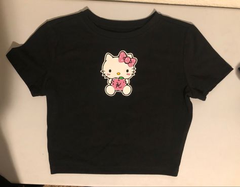 Y2k Shirt Aesthetic, Black Hello Kitty Outfit, Y2k Shirts Aesthetic, Black Hello Kitty Shirt, Hello Kitty Shirts Y2k, Hello Kitty T-shirt, Hello Kitty Shirt Aesthetic, Cute Shirts Y2k, Hello Kitty Clothes Aesthetic