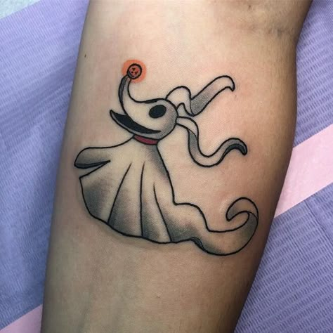 Zero Tattoo Nightmare Before Christmas, Tiny Disney Tattoo, Zero Tattoo, Zero The Dog, Tattoo Nightmares, Disney Inspired Tattoos, Jack Skellington Tattoo, Cute Halloween Tattoos, Halloween Tattoos Sleeve