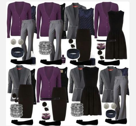 Office outfits purple, gray and black mix and match Mode Over 50, Teaching Outfits, Travel Clothes, Work Chic, Colour Combos, Women Business, غرفة ملابس, Business Work, Professional Attire