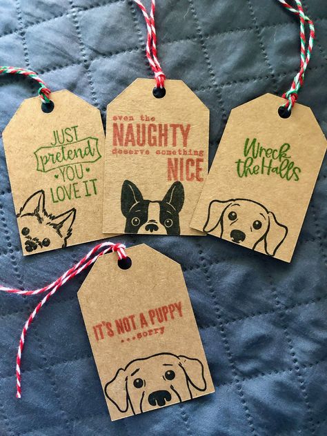 Funny Christmas Tags for the people in your life that enjoy a bit of sarcasm.  Great to give on gifts  to or from your pets.  Great for dog or cat lovers or just for some snarky Christmas fun gift giving to jazz up your gift wrapping label.  Each tag is made of quality Kraft cardstock Measures approximately 2x3 inches and each will come with festive twine for you to attach Options can be chosen in drop down menu:  There are four different designs of dogs and four of cats Set of 8; 2 each of dog Diy Pet Christmas Gifts, Christmas Dog Crafts, Dog Christmas Crafts, Christmas Dog Gifts, Funny Christmas Tags, Dog Cards Handmade, Dog Cricut, Christmas Gifts For Dogs, Christmas Gift Labels