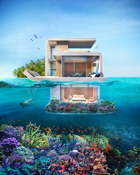 These Crazy Awesome Floating Villas Now Exist IRL Underwater Bedroom, Underwater Room, Luxury Houseboats, Underwater House, Floating Homes, Casas The Sims 4, Floating House, Houseboat, Luxury Homes Dream Houses