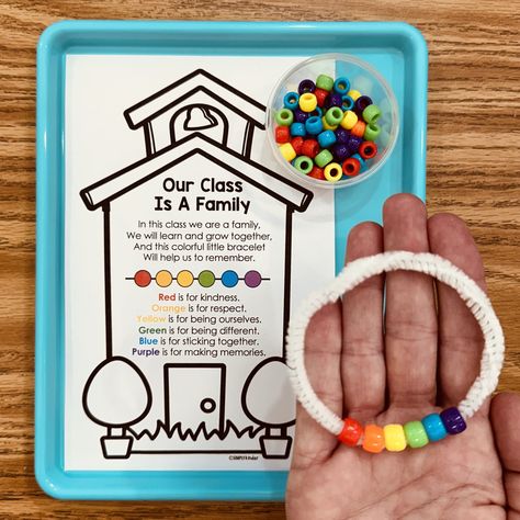 If you are reading Our Class is a Family with your students, then you will love this activity. Create a fun bracelet where each bead represents a different important part of being in a family. This set comes with printables that can be used as posters or stapled into a book as well as a ... Read more Our Classroom Is A Family Bracelet, Family Projects Kindergarten, Pre K Book Activities, Our Family Activities Preschool, Activities For Our Class Is A Family, Pre K School Activities, Class Is A Family Bracelet, Special Needs Activities Teaching, Our Class Is A Family Craft Kindergarten