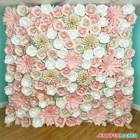 Paper Flower Photo Wall, Diy Tissue Paper Flower Wall, Cricut Paper Flower Wall, Paper Flower Curtain Backdrop, Wall Of Flowers Backdrop, Paper Flower Wall Decor Backdrops, Flower Board Diy, Diy Flower Wall Backdrop How To Make, Wall Backdrop Ideas