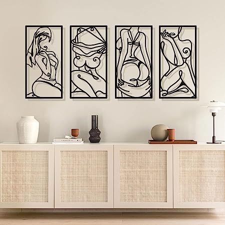 Amazon.com: 3 Pcs Modern Minimalist Wall Decor Abstract Line Art Wall Decor Woman Body Shape Art Print Decor Line Drawing Metal Wall Art for Living Room Bedroom Wall (Black) : Home & Kitchen Metal Bathroom Walls, Metal Wall Sculpture, Minimalist Wall Decor, Metal Wall Art Decor, Design Del Prodotto, Bathroom Wall Decor, Black Walls, Bedroom Art, Modern Wall Decor