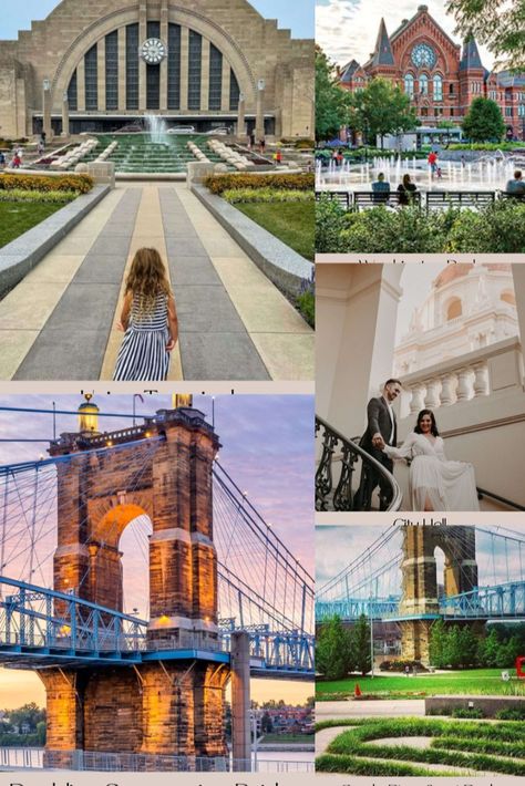 Best Photo Worthy Spots In Cincinnati |City Hall |Smale Riverfront Park |Union Terminal |Roebling Suspension Bridge |Washington Park | Krohn Conservatory |American Sign Museum | pretty places near me | scenic places near me | beautiful places in cincinnati | beautiful places near me | prettiest places in kentucky | beauty spots near me | beautiful.places | photography location |  good photography locations near me | engagement photos cincinnati | wedding photography locations near me Cincinnati Museum, State Of Ohio, Instagram Locations, Ohio Travel, Big Cities, Instagrammable Places, Cincinnati Ohio, Location Photography, Best Photo