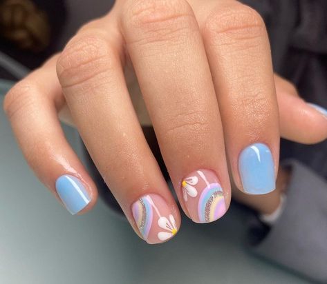 Blue Tone Nails, May Nails, Simple Gel Nails, Cute Gel Nails, Rainbow Nails, Short Nail Designs, Nails Desing, Dipped Nails, Girls Nails