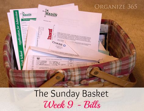 The Sunday Basket: Week 9 - Bills | Organize 365 Sunday Basket, Organizing Bills, Organize 365, Organize Papers, Craft Room Organization Diy, Paper Clutter Organization, Cool Office Supplies, Office Supply Storage, Small Bathroom Organization