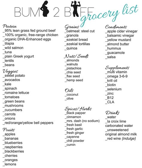 Grocery List for a healthy lifestyle [source: bump2buff.com] Grocery List For Pregnant Women, Pregnant Grocery List, Postpartum Grocery List, Pregnancy Grocery List, Pregnancy Shopping List, Grocery Healthy, Pregnancy Meals, Healthy Pregnancy Diet, Pregnancy Eating