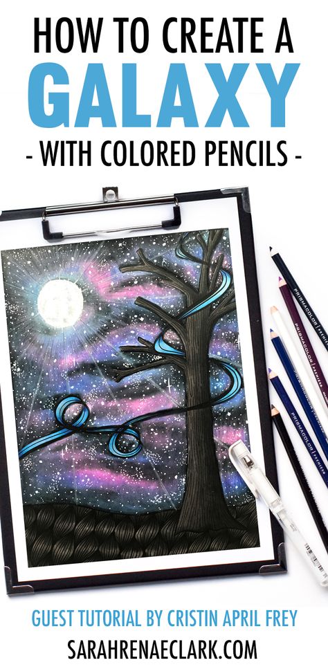 How to create a galaxy background with colored pencils | Prismacolor starry night coloring tutorial by Cristin April Frey | See the full galaxy tutorial at www.sarahrenaeclark.com | #prismacolor #galaxy #adultcoloring Colored Pencils Prismacolor, Galaxy Tutorial, Coloring Backgrounds, Craft Therapy, Galaxy Style, Colouring Inspiration, Prismacolor Art, Colored Pencil Tutorial, Pencil Drawing Tutorials