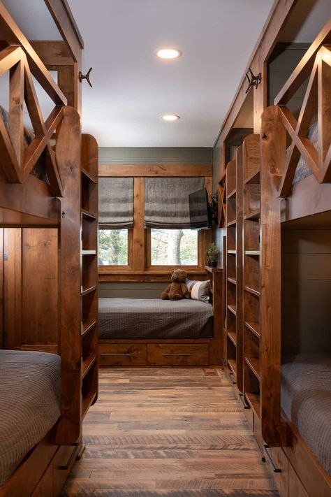 A gorgeous lakeside cabin retreat with privileged views over Balsam Lake Cabin Mud Room, Fish Camp House, Lake Cabin Interiors, Cabin Game Room, Cabin Rooms, Small Cabin Interiors, House Mediterranean, Cabin Interior Design, Camp House