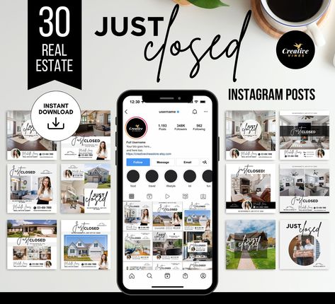 Just Closed Real Estate Marketing Templates, Just Closed Real Estate Instagram Posts, Real Estate Social Media Posts Realtor Canva Templates Realtor Essentials, Real Estate Instagram Posts, Real Estate Social Media Post, Close Instagram, Real Estate Instagram, Realtor Social Media, Real Estate Postcards, Real Estate Social Media, Realtor Branding