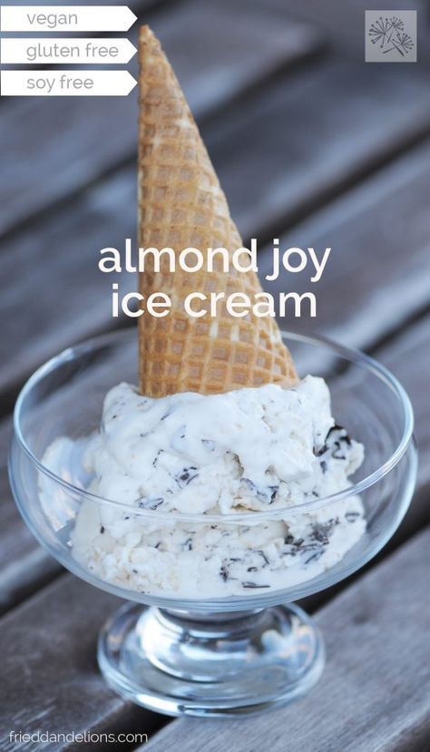 almond joy ice cream Almond Joy Ice Cream, Vegan Frozen Dessert, Fried Dandelions, Frozen Dessert Recipe, Frozen Chocolate, Classic Candy, Almond Joy, Vegan Ice Cream, Big Bowl