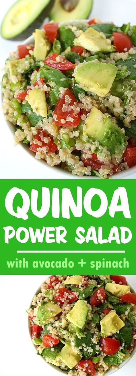 The Garden Grazer: Quinoa Avocado Spinach Power Salad Quinoa Power Salad, Salad Quinoa, Salad Kale, Quinoa Dishes, Avocado Dessert, Easy Quinoa, Power Salad, Quinoa Salat, Avocado Salat