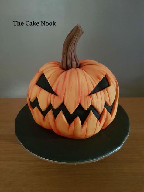 Halloween Pumpkin Cake. by Zoe White Pumpkin Shaped Cake, Baby Halloween Pumpkin, Halloween Pumpkin Cake, Halloween Pumpkin Crafts, Postres Halloween, Halloween Pumpkin Diy, Scary Halloween Pumpkins, Pumpkin Cake Recipes, Halloween Pumpkin Designs