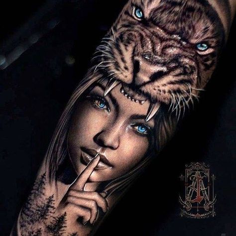 Woman Arm Tattoo, Wolf Girl Tattoos, Female Lion Tattoo, Portrait Tattoo Sleeve, Headdress Tattoo, Tiger Tattoo Sleeve, Tier Tattoo, Lion Hat, Lion Tattoo Sleeves